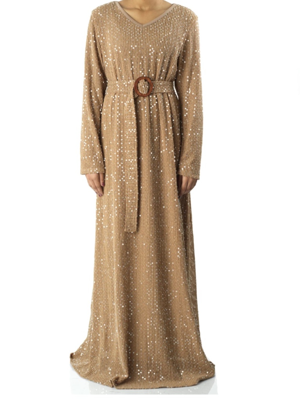 Sequin knit long sleeve modest maxi dress
